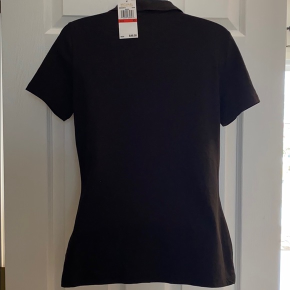 NEW MICHAEL KORS RUCHED MK LOGO BLACK SHIRT POLO - Picture 4 of 4